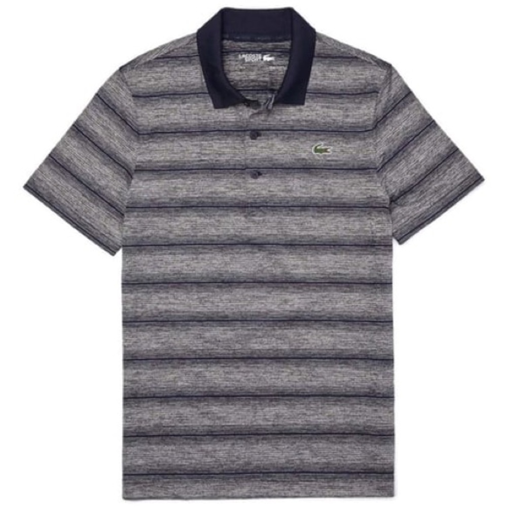 [xl] Lacoste Sport Polo Shirt Grey Navy Stripe Classic Croc Logo Mens